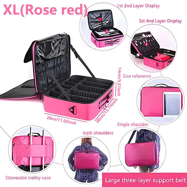 Large Capacity Makeup & Cosmetic Organizer Case with Multiple Compartments for Travel and Home