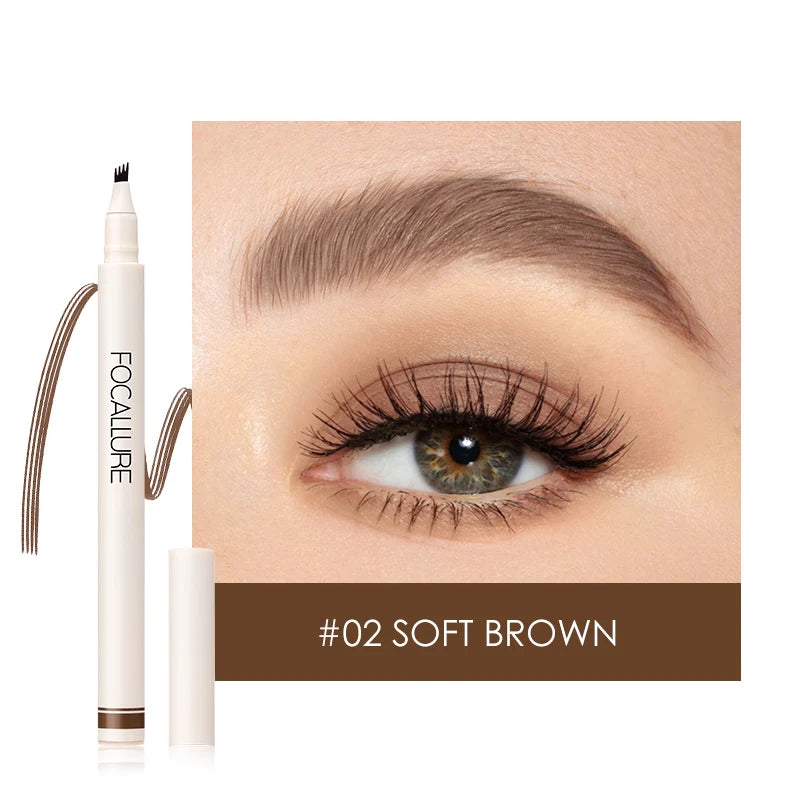 4-Fork Waterproof Liquid Eyebrow Pencil - Natural Hair-Like Strokes, Long-Lasting Makeup