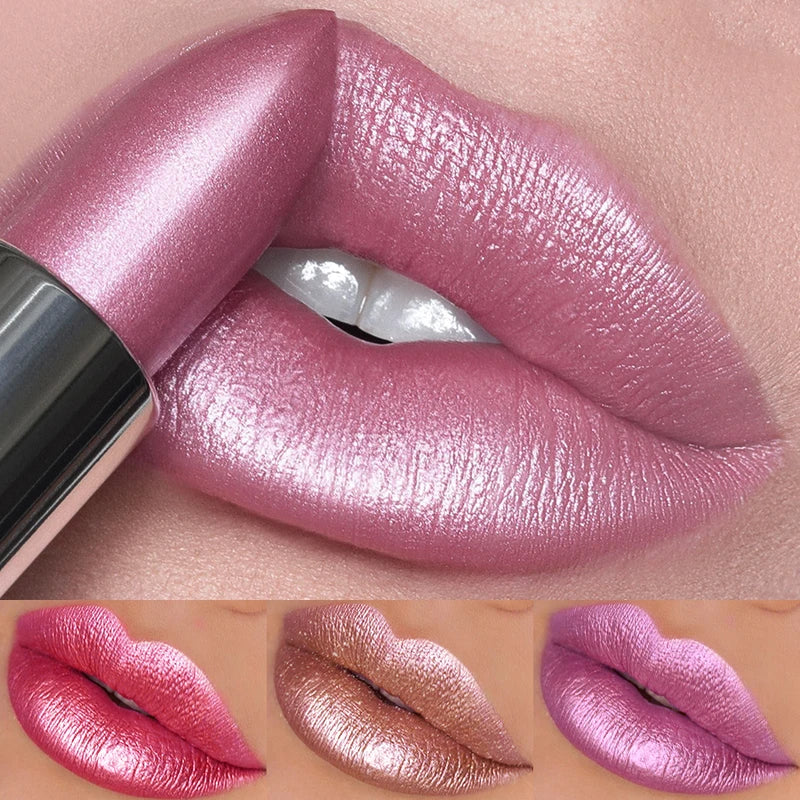Hydrating Glitter Lipstick Set - 19 Vibrant Pearl Colors with Metallic Shine
