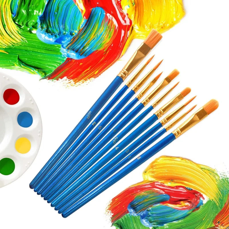 10-Piece Multicolor Paint Brush Set for Artists & Crafts - Nylon Hair