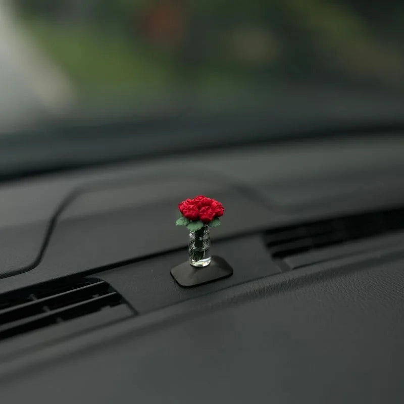 Car Interior Decoration Mini Resin Rose Sunflower Vase - Auto Center Console Ornament
