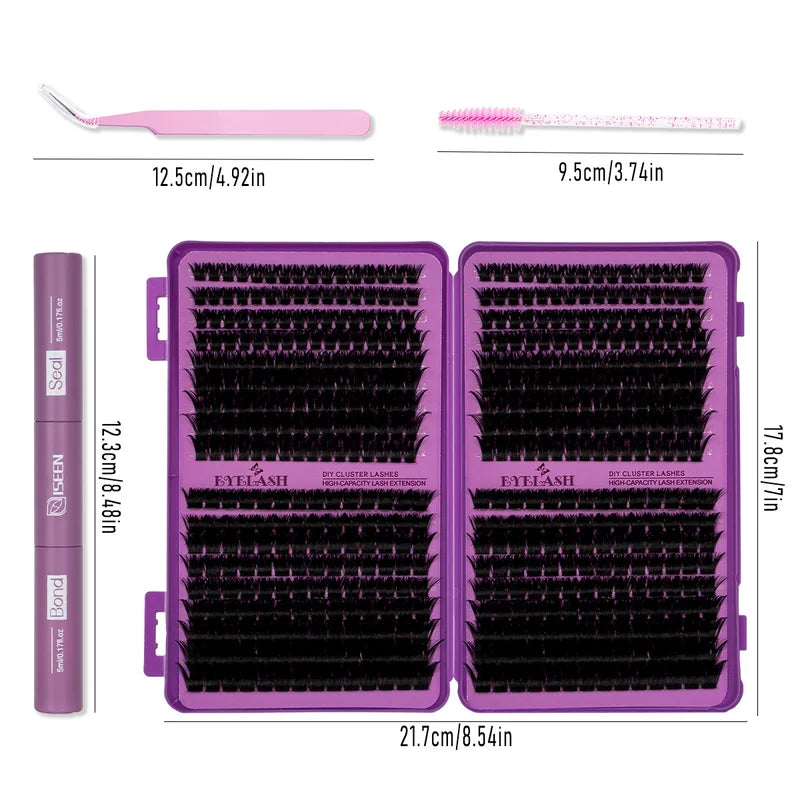DIY Eyelash Clusters Kit with Bond & Seal - 9-16mm Wispy Natural Lash Extensions