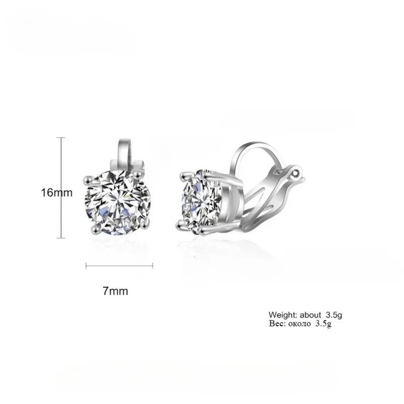 Round Cubic Zirconia Copper Clip Earrings for Women - Gold, Black, Rose & Rhodium Plated Jewelry