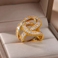 Open Stainless Steel Zircon Rings for Women - Trendy Wedding Jewelry