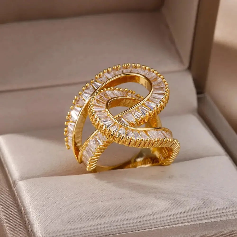 Open Stainless Steel Zircon Rings for Women - Trendy Wedding Jewelry