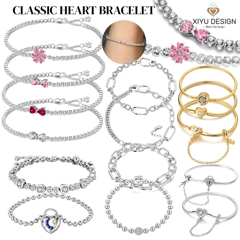 Valentine Pink Bow Silver Bracelet for Women - Diamond Charm Jewelry