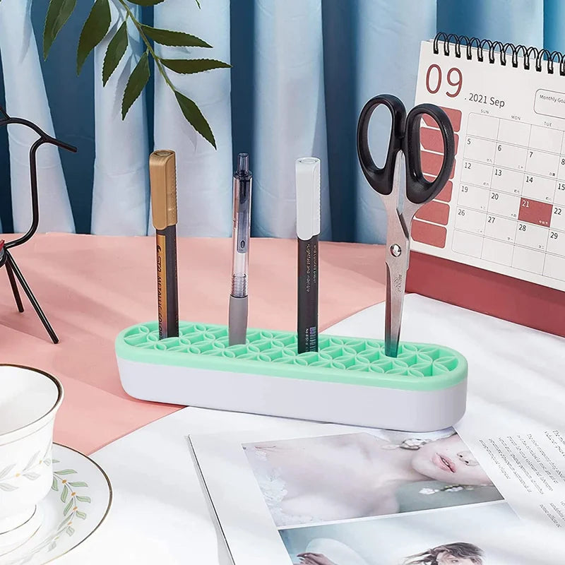 Silicone Makeup Brush Display Stand Organizer with Storage Holes - Tidy Vanity Shelf