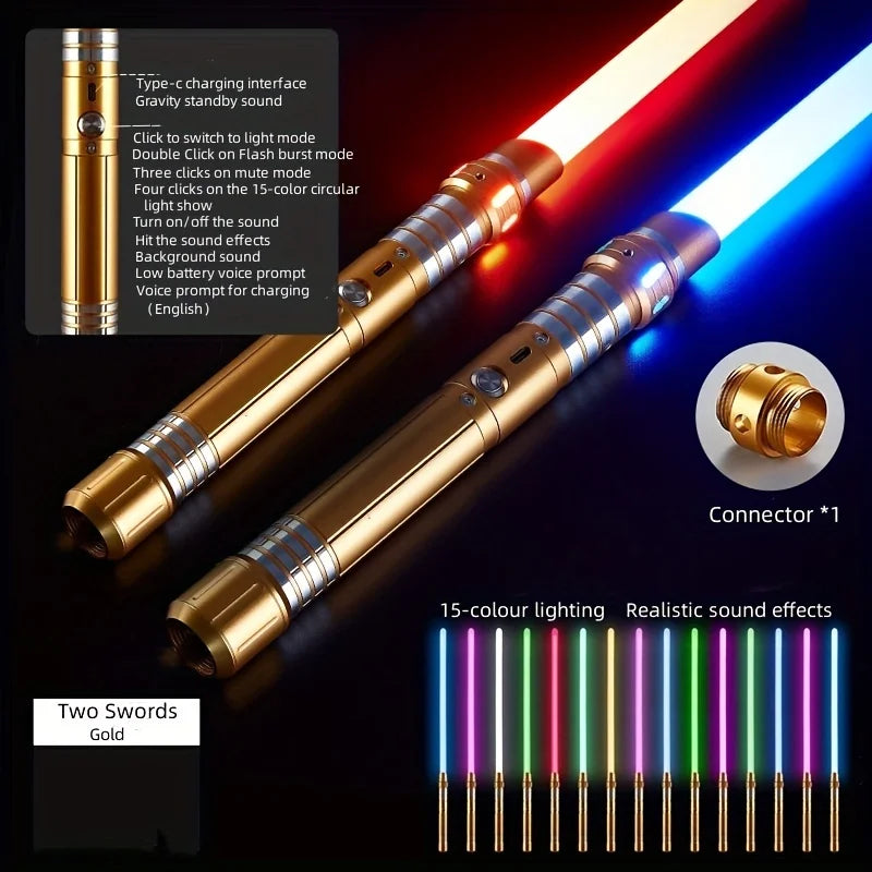 15-Color 2-in-1 Metal Glow Light Saber Toy Sword - Party & Halloween