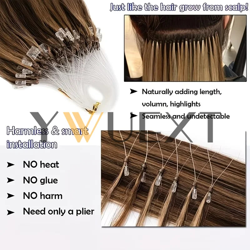 Micro Loop Hair Extensions 12-20 Inch Human Hair Beads Set for Women