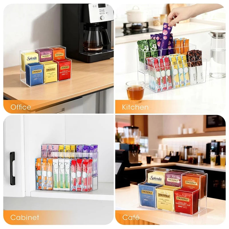 Acrylic Desktop Organizer for Tea Bags Coffee Station Storage Box Multi-Functional Home & Office Use