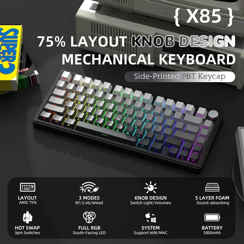 Wireless Mechanical Gaming Keyboard 82 Keys RGB Hot Swappable Custom TKL Gasket Structure