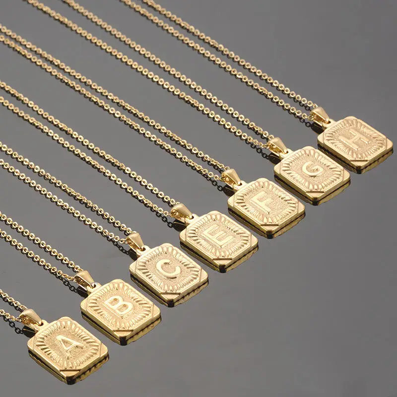 Initial Pendant Necklace for Women & Men Stainless Steel Cuba Link Letter Charm
