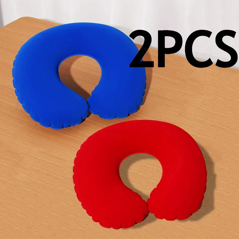 Inflatable U-Shaped Travel Neck Pillow 2-Pack Portable Folding Support
