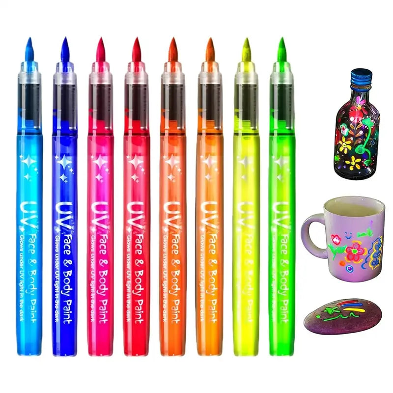 Glow in The Dark Face Paint Markers UV Neon Body Art Pens Waterproof Skin-Safe