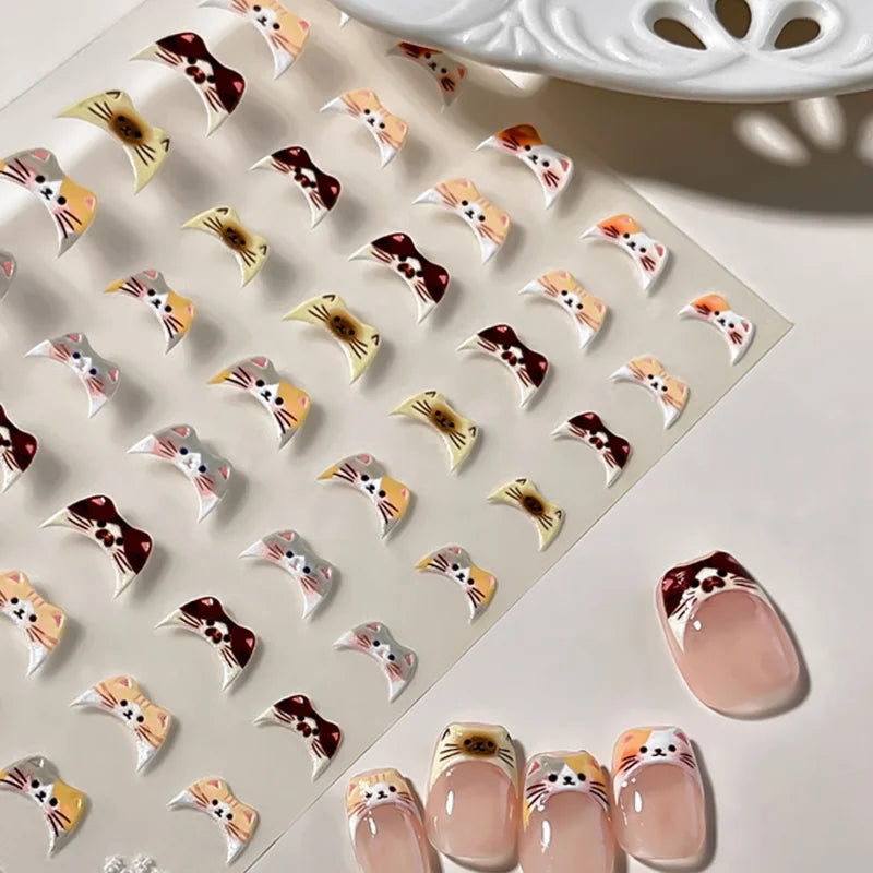 Cute Japanese Style 5D Cat Nail Stickers Kawaii Cartoon Kitten Pattern for DIY Manicure