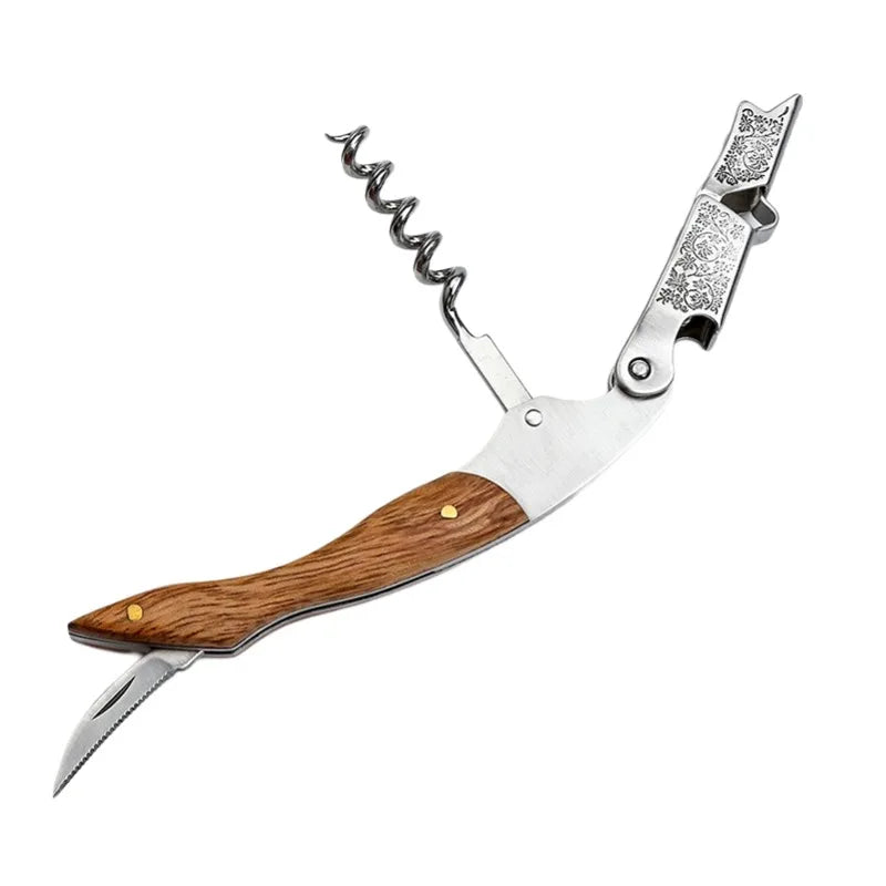 Professional Waiters Corkscrew with Ergonomic Wooden Handle and Bottle Opener