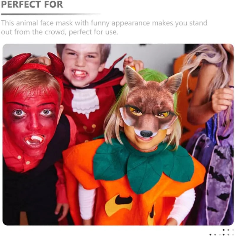 Half Face Halloween Animal Masks Set - Fox & Wolf Costume Masks, Multiple Colors