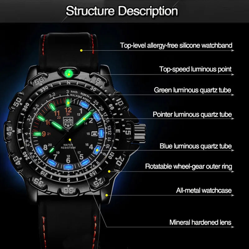 Military Style Wristwatch for Men Outdoor Waterproof Quartz Watch - Special Forces Luminous