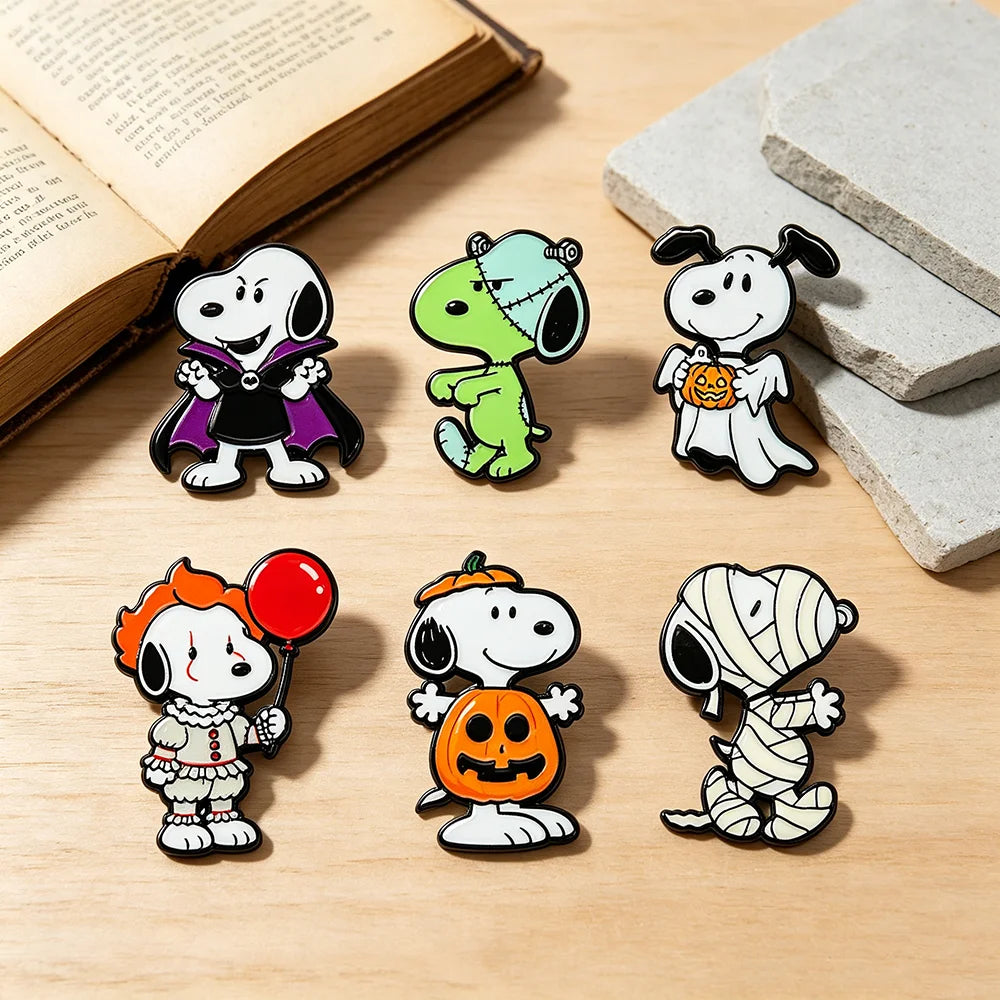 Halloween Enamel Pin Set 6-Pack Cartoon Dog Brooches for Backpack & Jacket