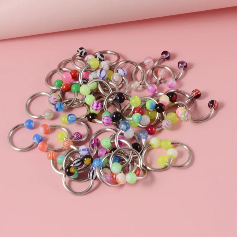 50 Pcs Colorful Horseshoe Nose Rings Set Body Jewelry Steel Acrylic Piercing Studs