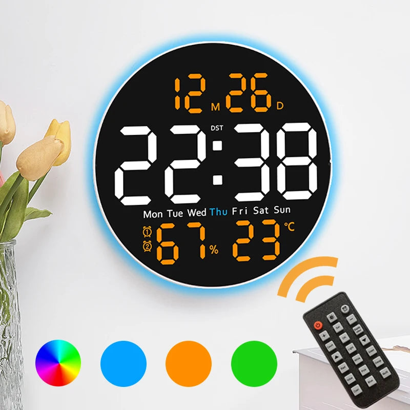 Multifunctional Wall Clock with Remote LED Large Screen & Atmosphere Light