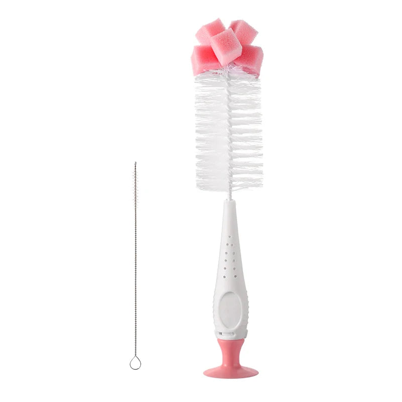 Baby Feeding Bottle Nipple & Pacifier Brush Set with Suction Cup - 2 in 1 Cleaning Tool