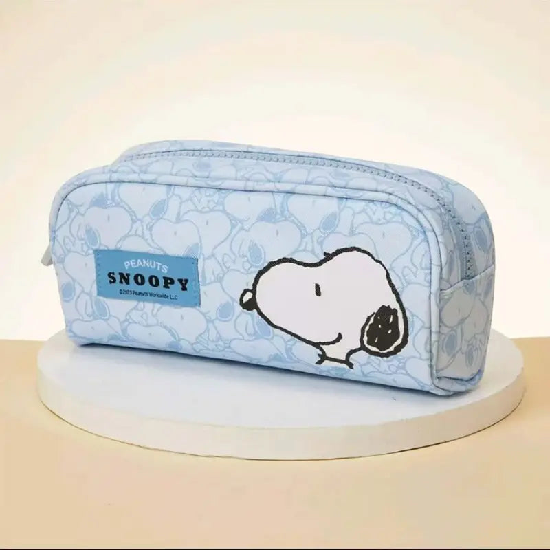 Cute Snoopy Pencil Case with Bone Pulling Makeup Bag - Blue Cartoon Travel Storage