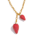 Waterproof Red Strawberry Charm Necklace for Women Stainless Steel Trend Jewelry