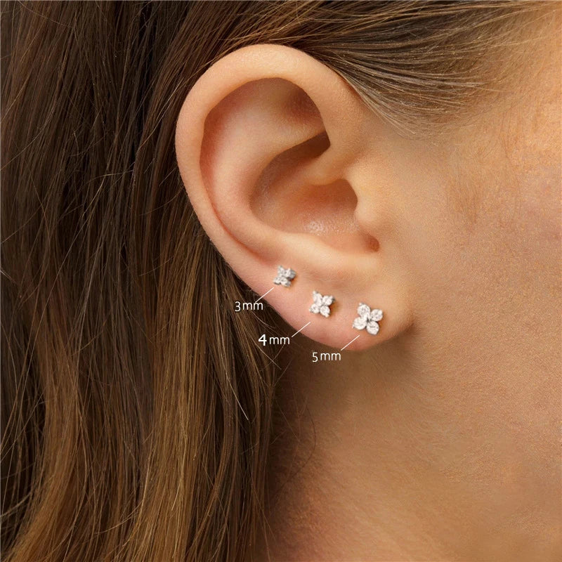 Mini Flower Earrings for Women Hypoallergenic Zircon Crystal Jewelry Gift