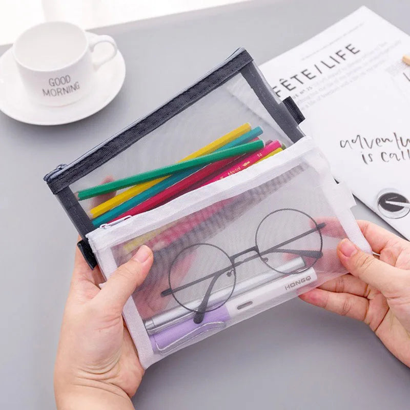 Transparent Nylon Mesh File Bag for A4 A5 A6 Documents & Stationery