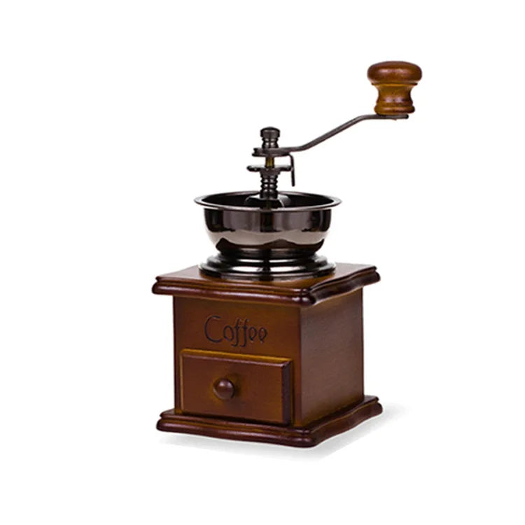 Manual Coffee Grinder Vintage Wooden Hand Crank Burr Mill Classic Coffee