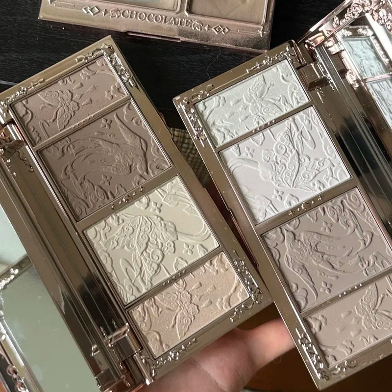Brightening Makeup Palette with Embossed Flower and Butterfly Designs - Contour and Highlight for Face