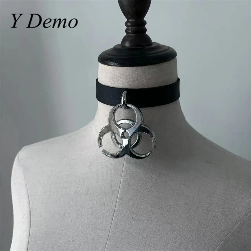 Adjustable Punk Medical Waste Pendant Necklace - Leather Choker, Casual Rock Style