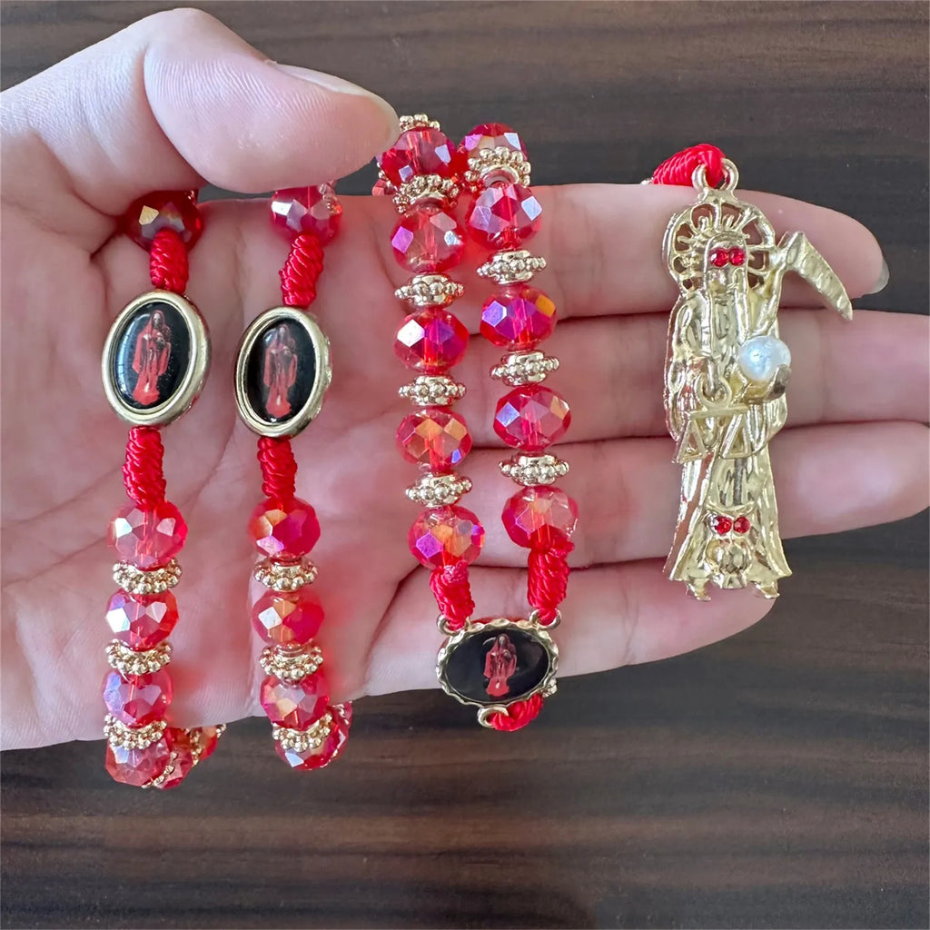 Holy Death Rosary Necklace - Santa Muerte Collar for Men Women - Gift