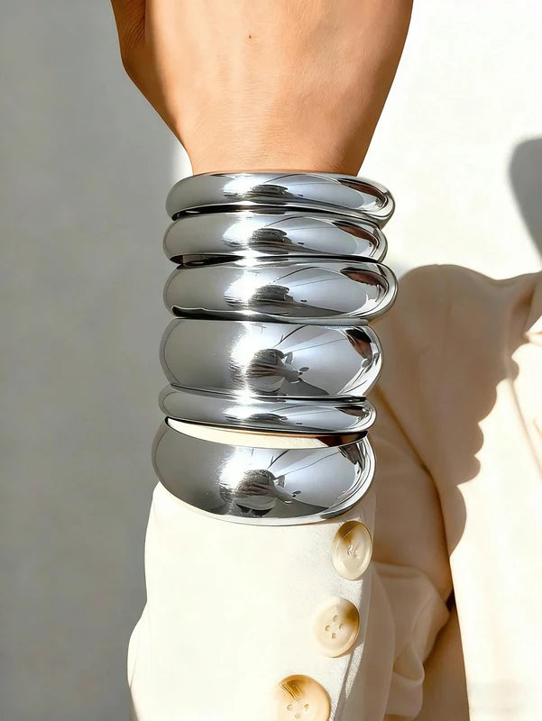 Vintage Exaggerated Metal Bangle Set for Women - Trendy Holiday Party Jewelry Gift