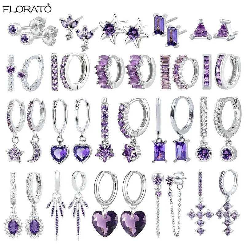Sterling Silver Hoop Earrings for Women Small Elegant Jewelry with Purple Variant