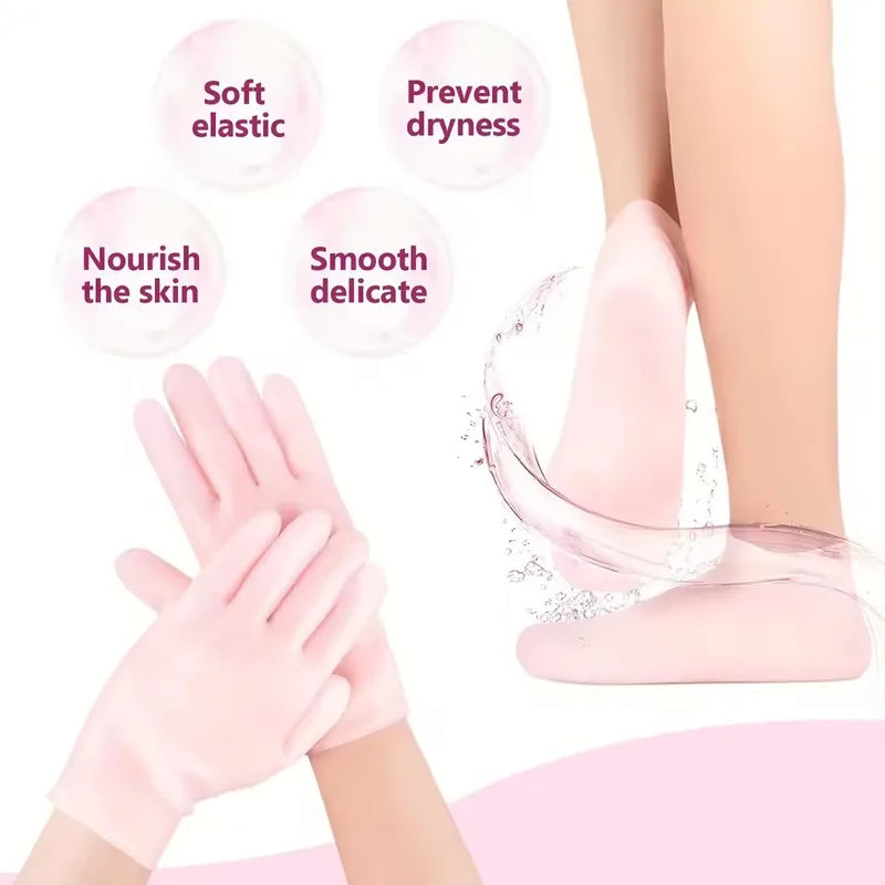 Silicone Skin Care 3-Piece Set - Reusable Moisturizing Masks, Gloves & Socks for Hands, Feet & Face