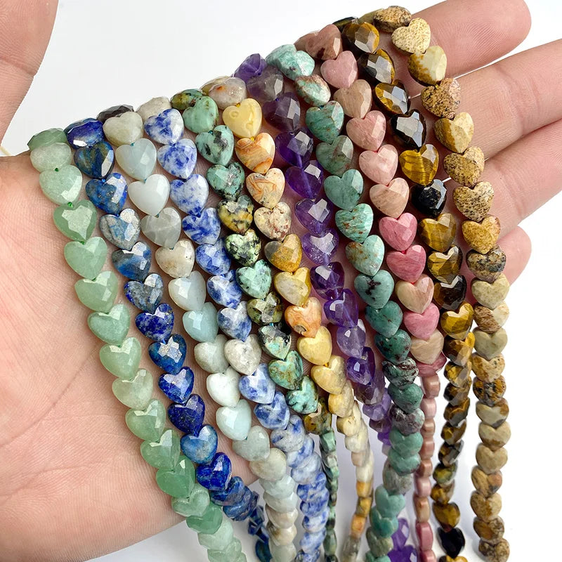 Natural Stone Heart Beads for Jewelry Making - 8mm Faceted Loose Beads