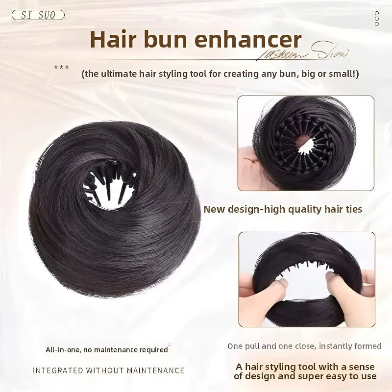 Synthetic Hair Bun with Elastic Clips Bird's Nest Style Hairpiece - Retractable & Fashionable