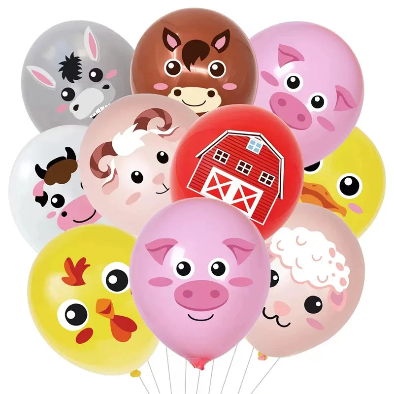 Farm Animal Latex Balloons Set for Birthday Party Decor - 10 or 30 Pieces, 12 Inch