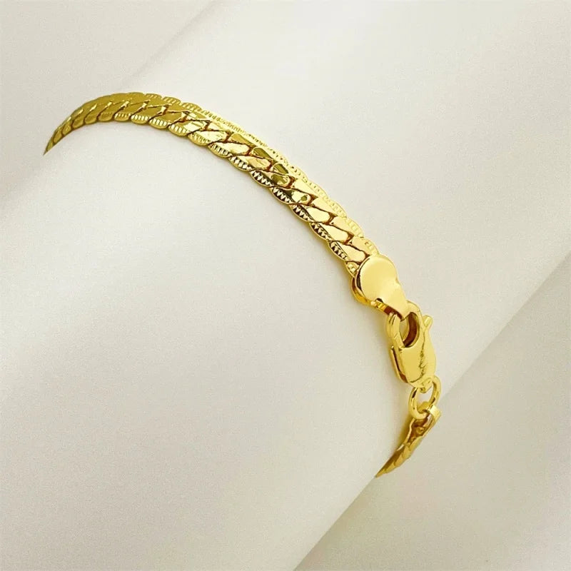 925 Sterling Silver 18K Gold Embossed Bracelet for Men Women - Wedding Gift