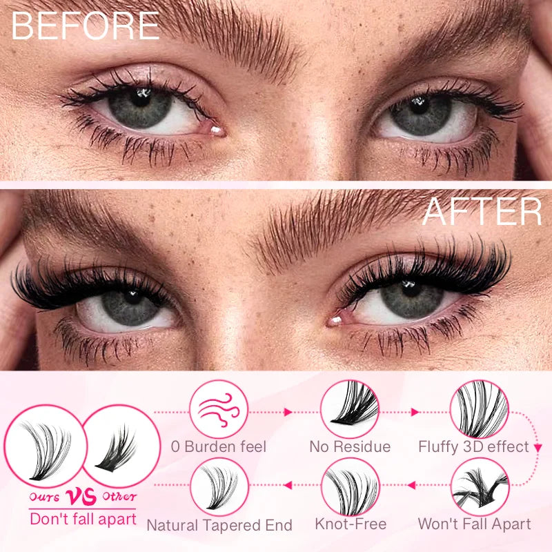 D Curl Lash Extension Kit with Mixed Length Individual Lashes 9-16mm - Lash Clusters & Applicators