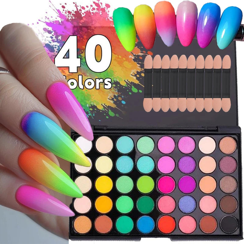 40-Color Gradient Nail Art Eyeshadow Palette Glitter Waterproof Matte Long-Lasting Makeup for Beginners