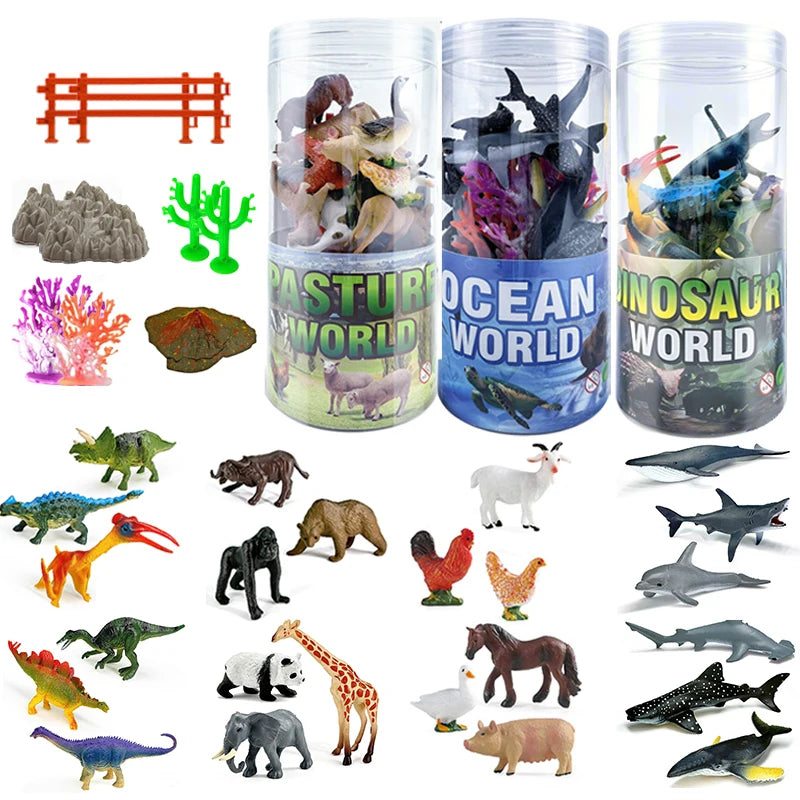 Miniature Animal Action Figures Set - Dinosaur, Lion, Shark, Horse, Zoo Toys for Kids