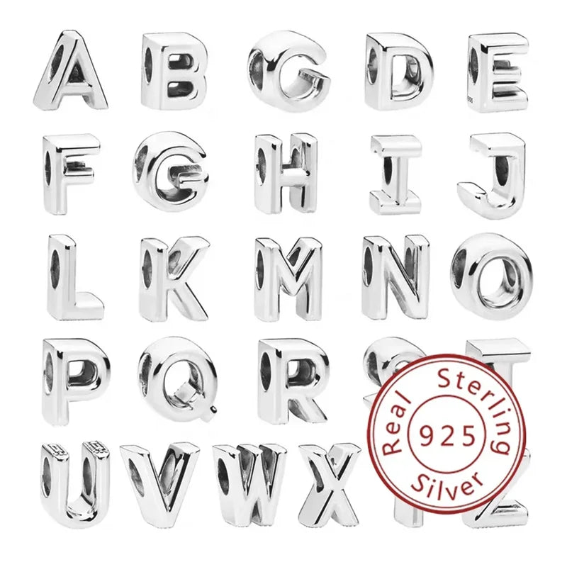 Silver 925 Alphabet Charm Beads for Jewelry Making - A-Z Letter Charms for Bracelets & DIY Accessories