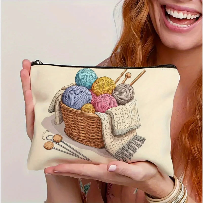 Yarn Pattern Makeup Bag - Travel Cosmetic Organizer with Zipper, Jewelry Storage