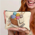 Yarn Pattern Makeup Bag - Travel Cosmetic Organizer with Zipper, Jewelry Storage