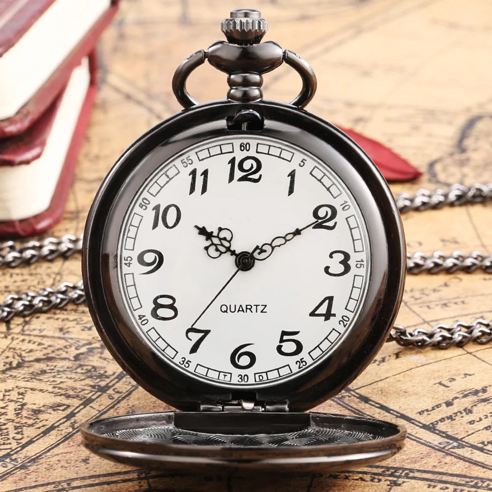 Vintage Pocket Watch Quartz Chain Watch with Alloy Case & Glossy Finish