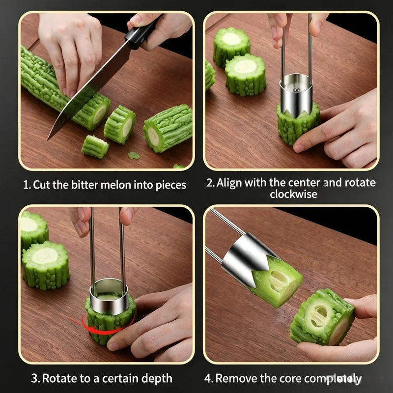Portable Stainless Steel Fruit Core Remover for Pears and Apples - Sharp Serrated Cutter