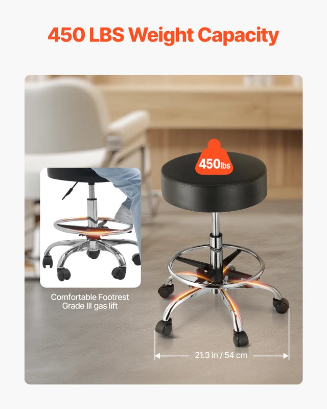 Adjustable Rolling Stool Chair with Wheels Supports 450 lbs for Salon Spa Clinic